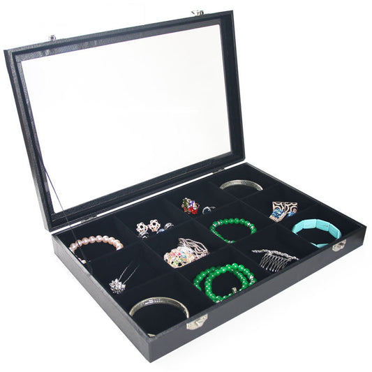 $500 - Black Velvet Divided Display Case with Clear Top - 35x24x4.8 cm - NEW322 - Jewelry not included