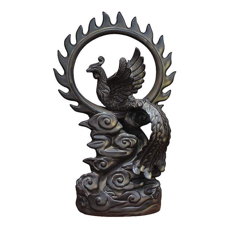 Incense Smoke Backflow Hole Ceramic Incense Burner - Porcelain - Phoenix Ring of Fire - 23x14cm - NEW521