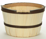 Eighth PECK BASKET with Handle - Natural Wood with 2 Brown Bands 5.75 x 4.5 inch Deep