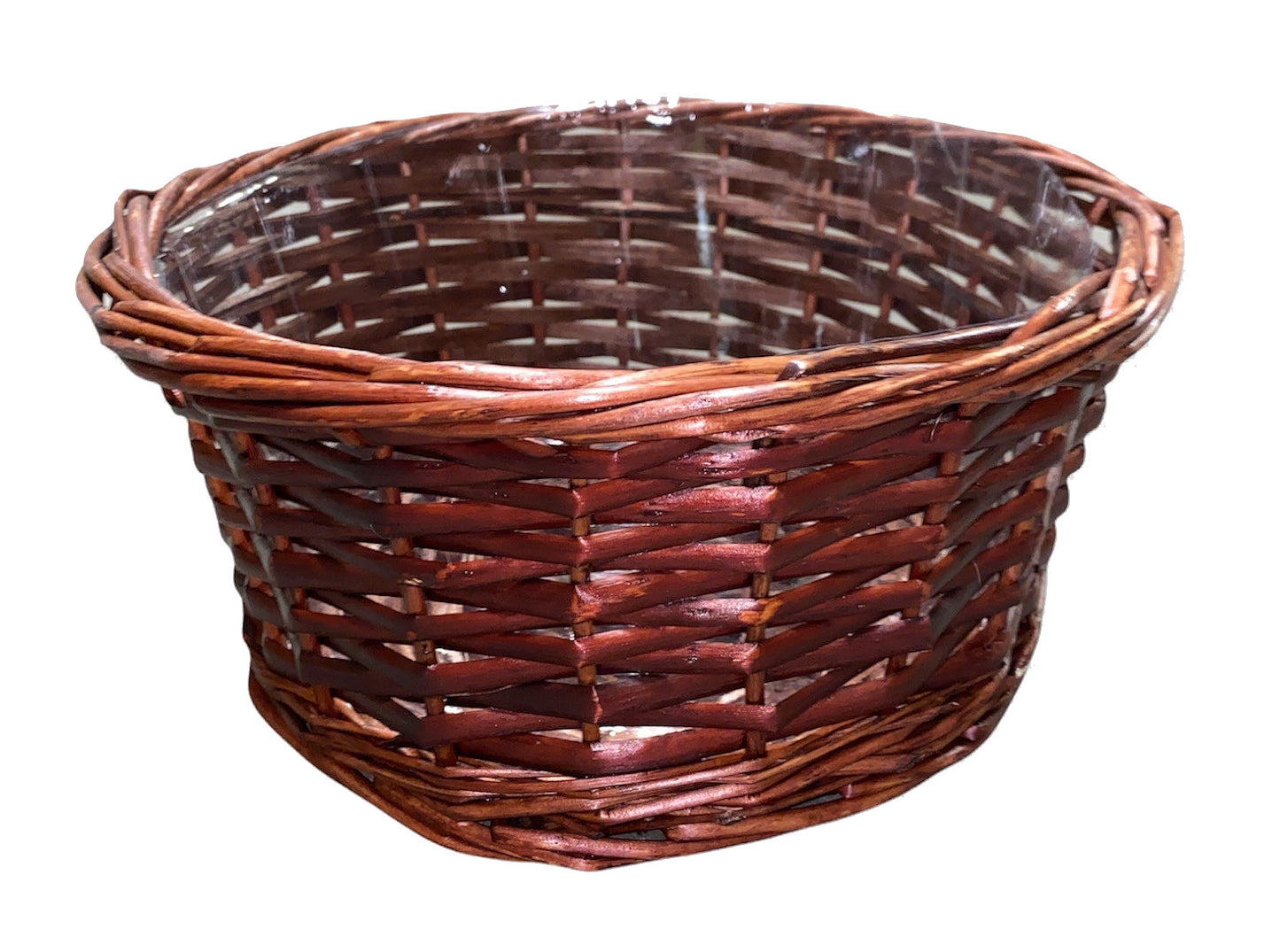 Round Split WILLOW TRAY - 14.36 x 4.78 inch deep - STAINED BROWN - with Hard Liner - fits a 25x30 basket bag - NEW222