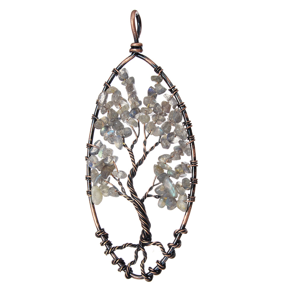 Tree Of Life Pendant - Brass with Labradonite Gemstone, Antique Copper Plated