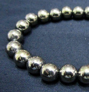 Pyrite Beaded Elastic Bracelet - 7 inch 8mm Beads - NEW1221
