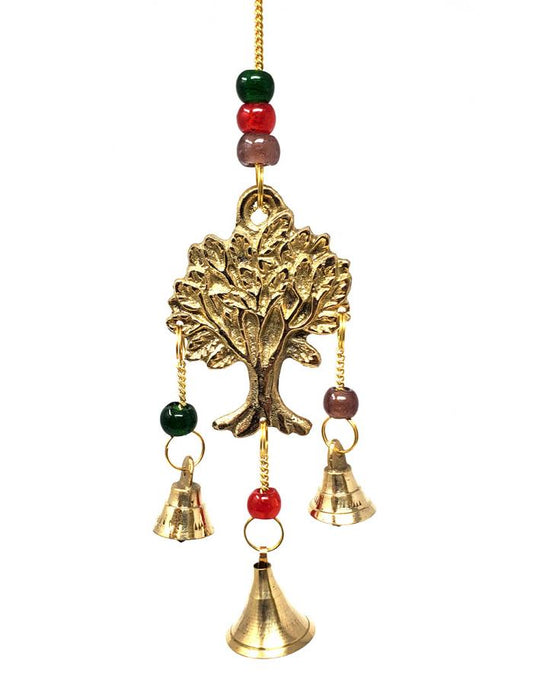 Brass Hanging Bells - Tree of Life Design Wind Chime Witches Bells - 9 inch - India - NEW922