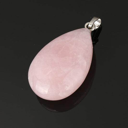 Rose Quartz Teardrop Pendant - Platinum Colour Plated