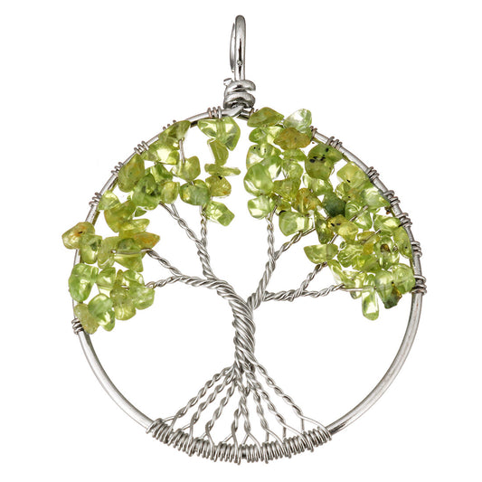 Prehnite Tree Of Life Pendant - Brass - Plated - Round