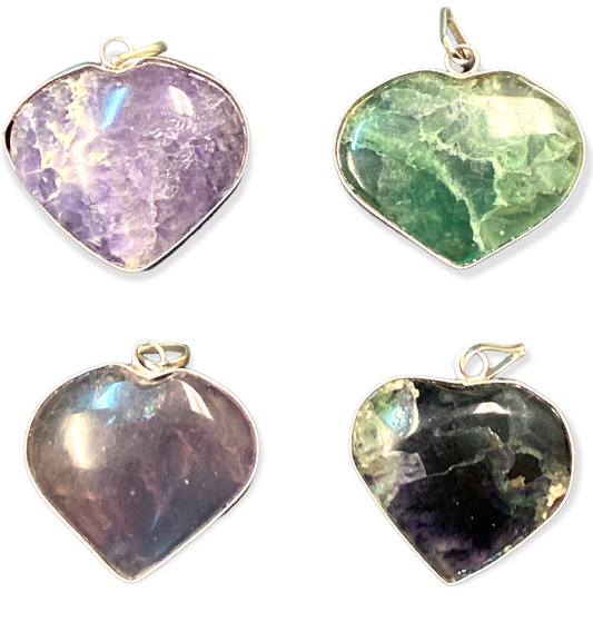 Fluorite Multicolored Heart Pendants - Assorted Sizes - 25-30mm - India - NEW1222