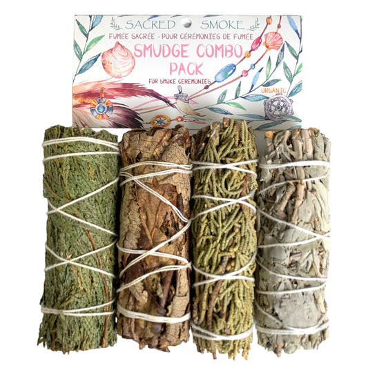 Pack of 4 Assorted Smudge Sticks - White Sage - Juniper - Yerba Santa Dark - Cedar - Sacred Smoke