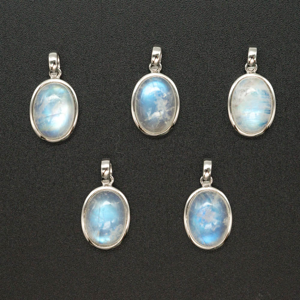 Silver Natural Gemstone Moonstone Oval 10x14mm Pendant - NEW921
