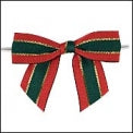PK/50 MET TWIST BOWS  GOLD WITH RED & GREEN EDGES