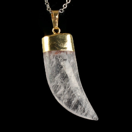Crystal Clear Bear Tooth Pendant - Brass - Gold Colour Plated