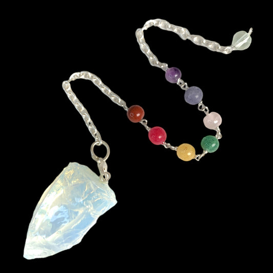 Opalite Raw Pendulum with Chakra Chain - 35-45mm 25g - NEW422