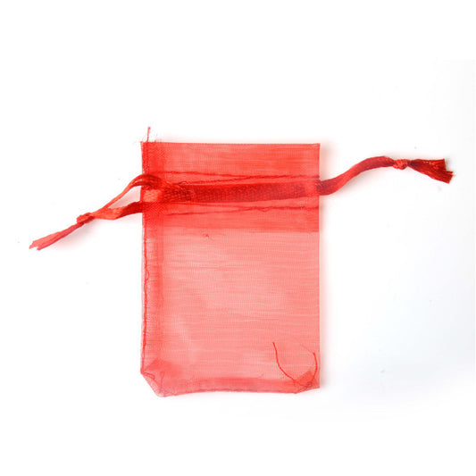 PK/100 Red 5 x 7 inch ORGANZA POUCH BAG - RECTANGLE with Draw String