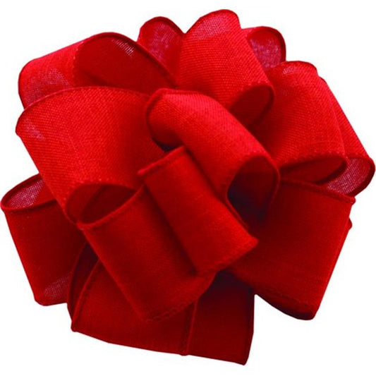 Linen Wired Ribbon - RED Edge - 1.5 inches x 50 yards