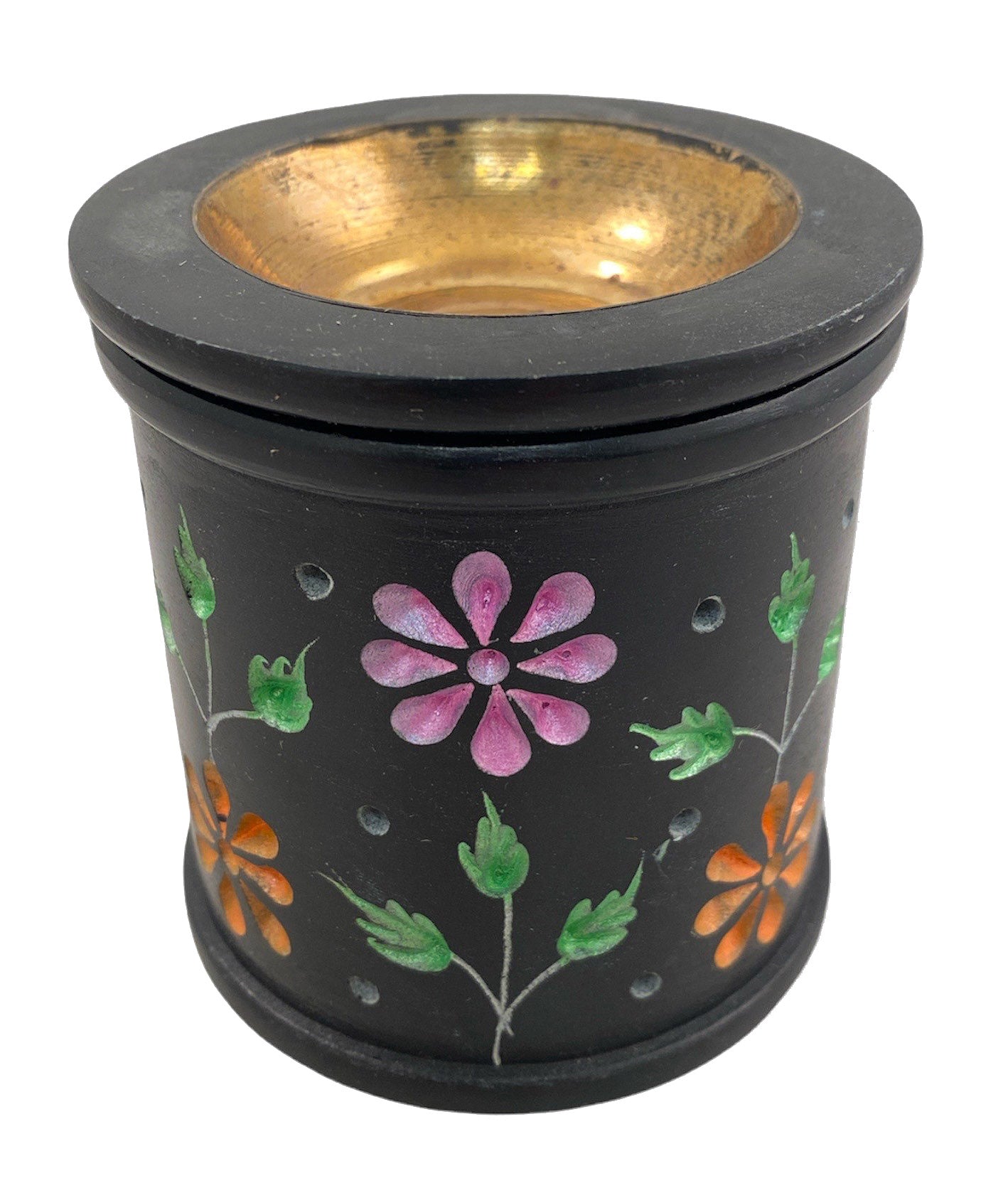 SOAP STONE Aroma Lamp - Resin & Oil Burner - 3 inch - Black with Color & Copper - NEW222