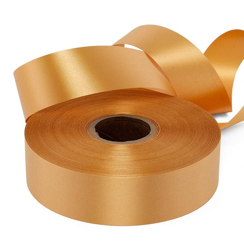 #9 FLAT GOLD 1 7/16 inch x 100 yard spool FLORAL EMBOSSED POLY SATIN RIBBON