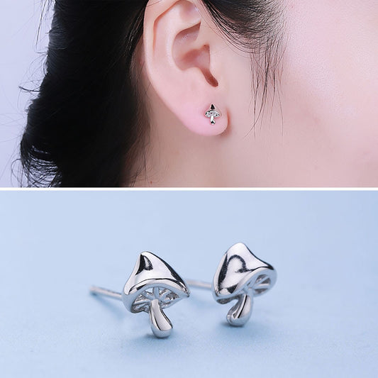 Mushroom Stud Earrings - 925 Sterling Silver - 8x7mm each - China - NEW1122