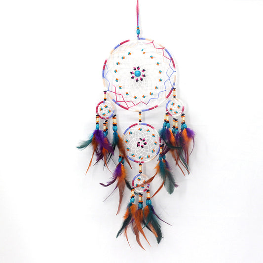 Fashion Dream Catcher Vintage Style - Yarn Wrapped Metal Hoops - Wood Beads - Multi-Coloured - 20 x 70cm - NEW221