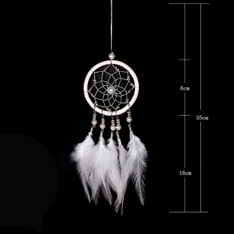 Fashion Dream Catcher with Fabric Wrapped Metal Hoop - Natural and Dyed Feathers, Synthetic Beads - WHITE - 8 x 36cm