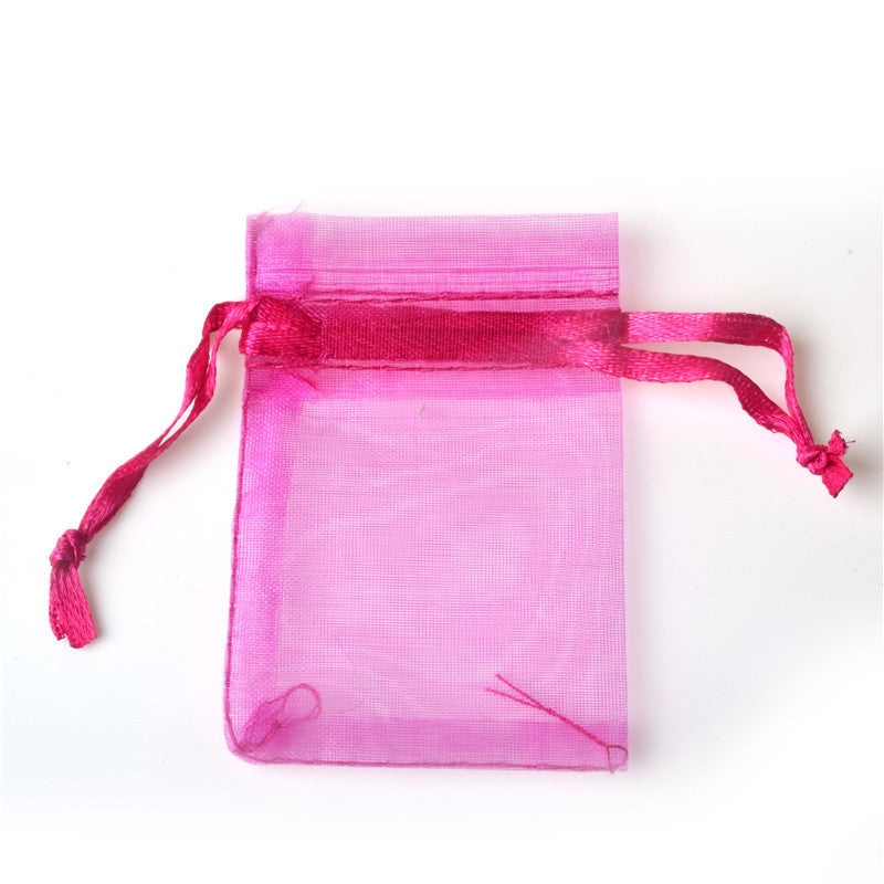 PK/100 Pink Rose 3.5 x 4.7 inch ORGANZA POUCH BAG - RECTANGLE with Draw String - 9x12cm - NEW222