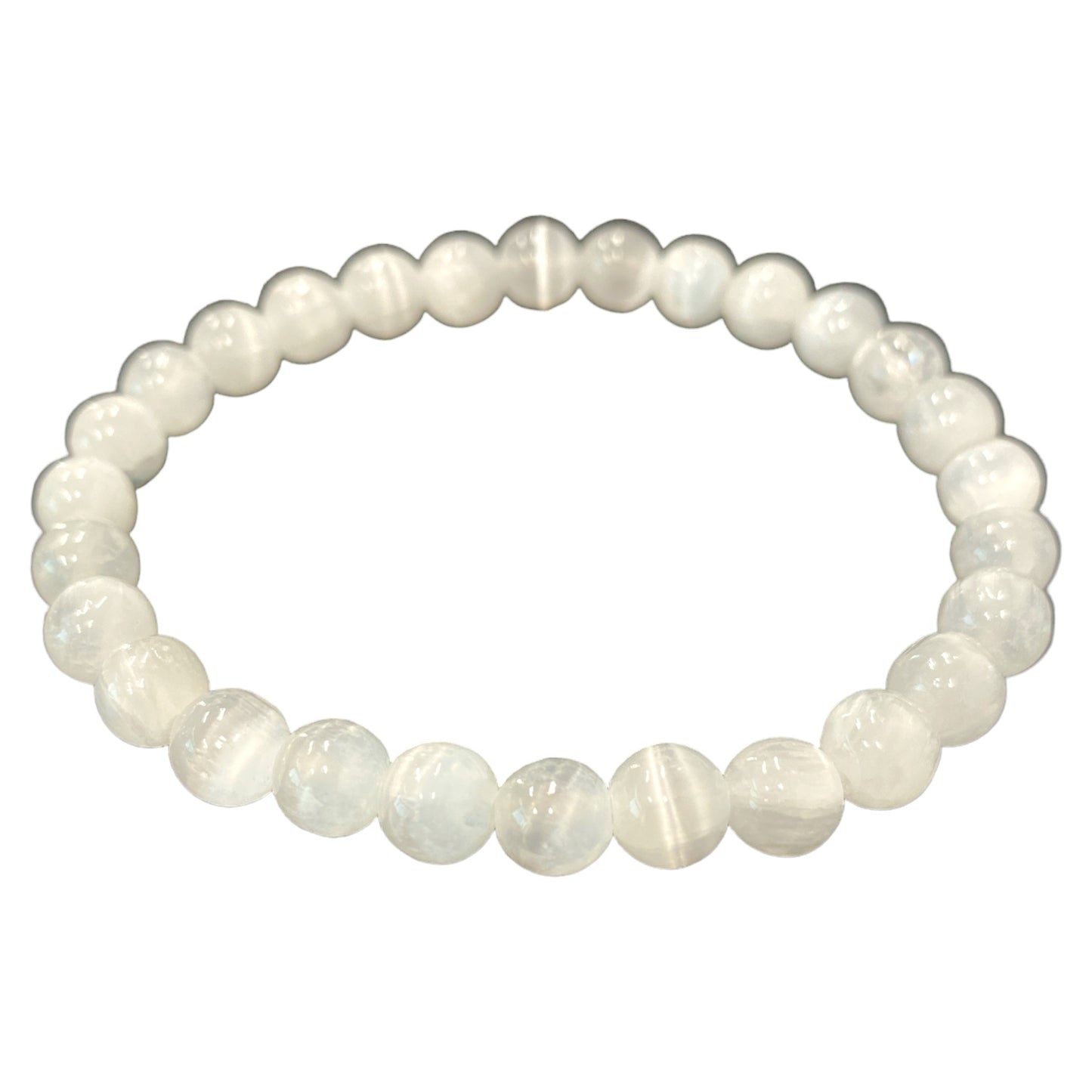 Selenite - 8mm Round Bead Bracelet - 6.5 inch - China - NEW1223