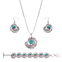 Feather Design with Im. Turquoise Jewelry Set Earrings, Necklace & Bracelet