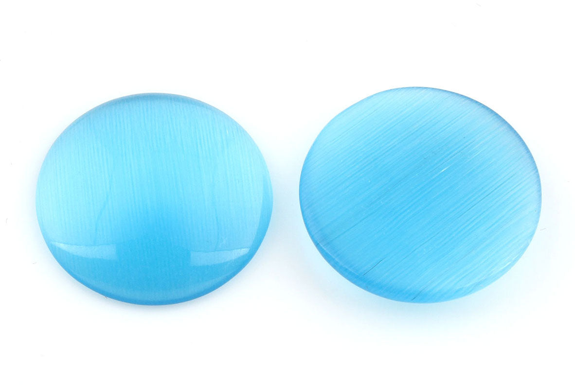 Cats Eye Glass Cabochon Flat Bottom Rounded Top - Light Blue - 18 mm