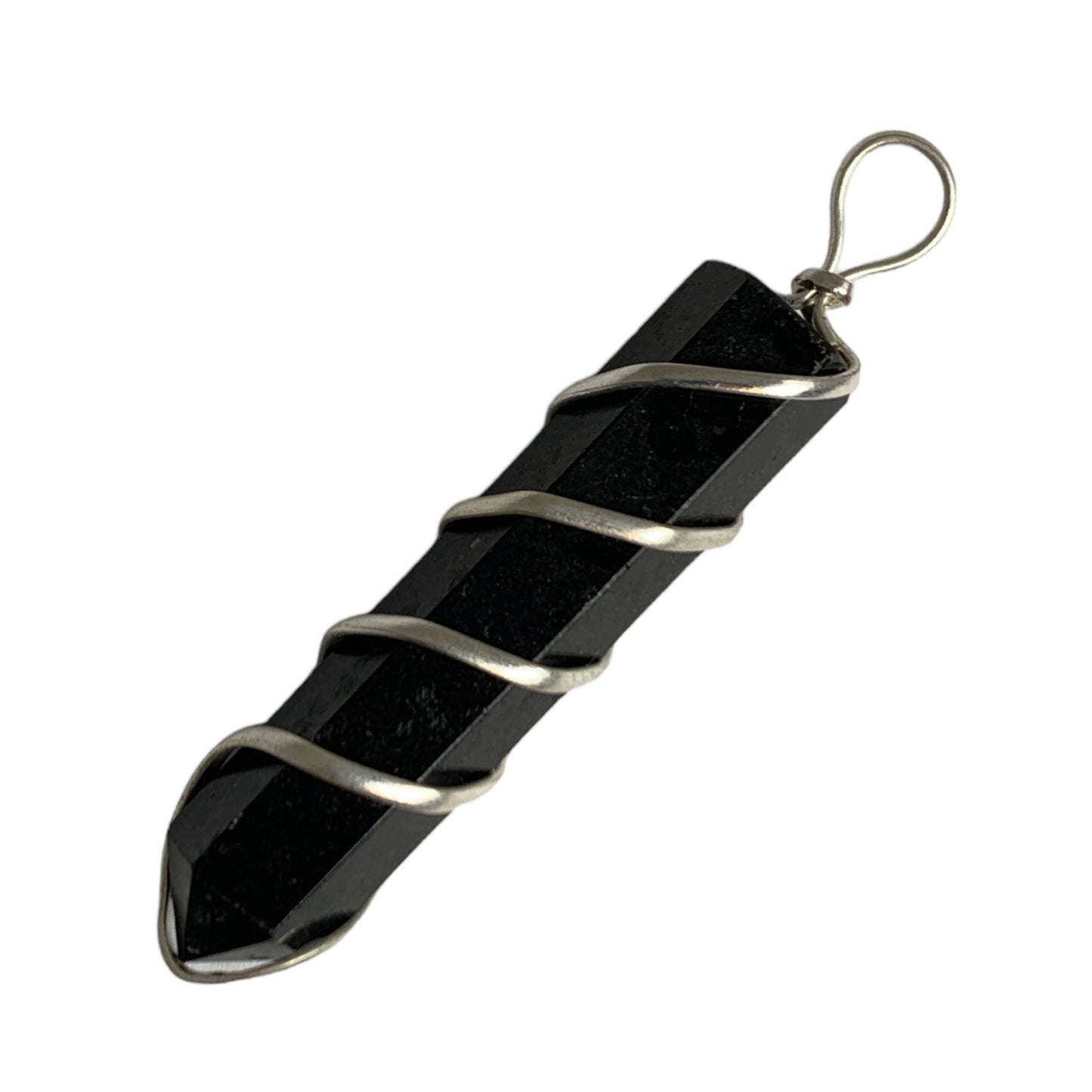 Black Tourmaline Pencil Point Pendant with wire wrap - 40mm 10g - NEW1021