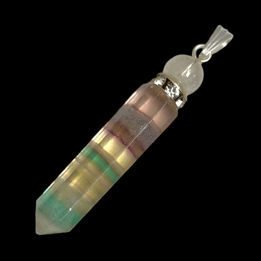 Multi Fluorite Pencil Point Pendant with Sphere & Rhinestones - 40mm 20g - NEW1021