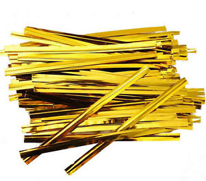 SINGLE WIRE BAG TIES - METALLIC  GOLD 4 inch