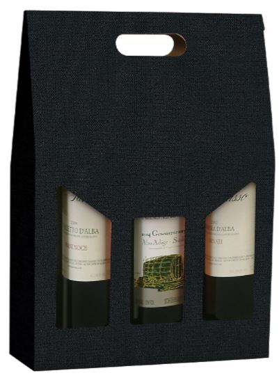 Black Textured - Triple WINE Bottle Carriers 750ml CORRUGATED (20 per case) NEW421