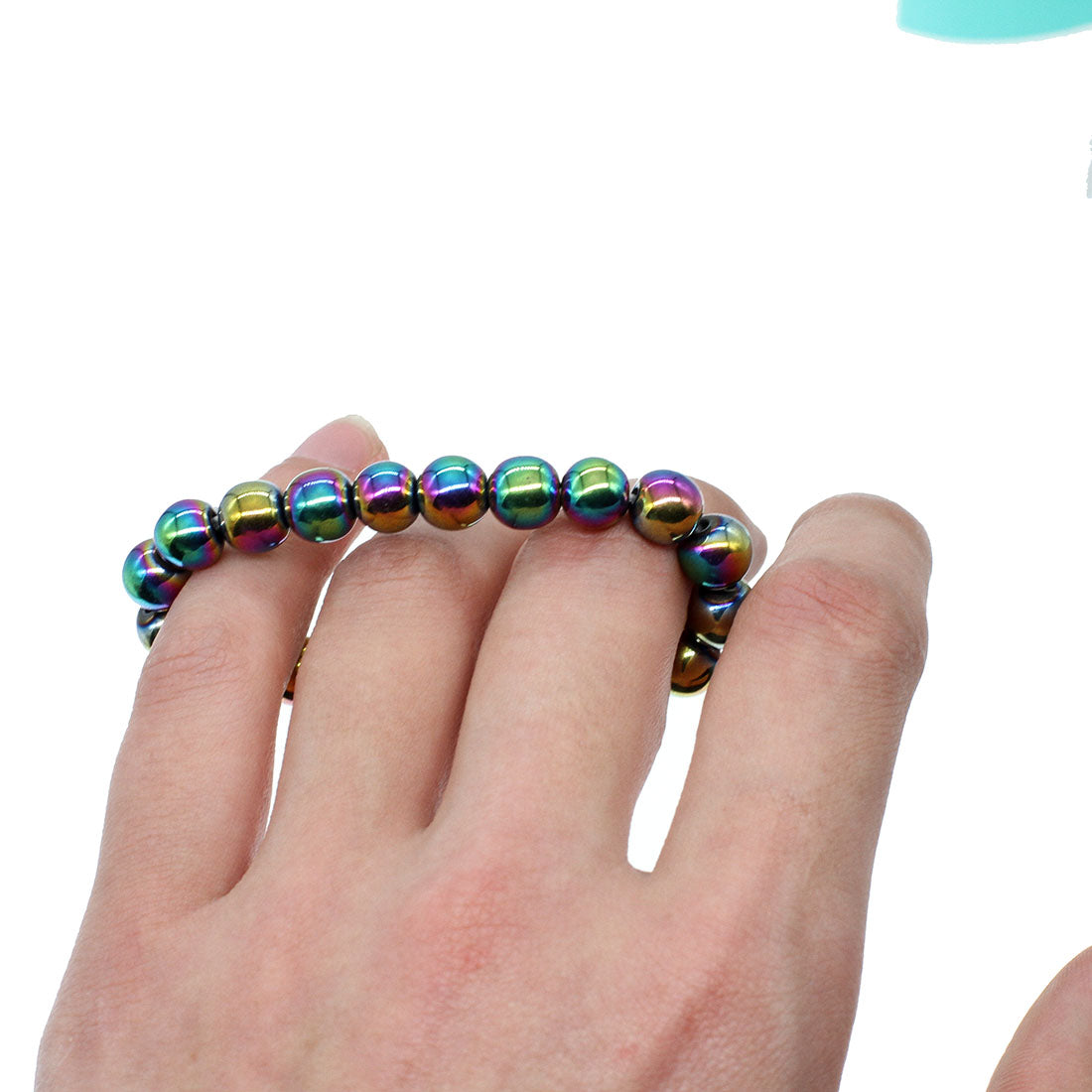 Magnetic Hematite Round Polished Bracelet Rainbow Aura - 8mm beads 23cm - China - NEW1122