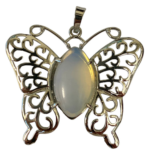 Opalite Butterfly Pendant - 45x35mm - Silver Color Plated Metal - China - NEW1022 - Synthetic