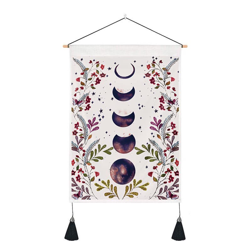 Floral Moon Phase Tapestry Wall Hanger - 13.75 wide x 19.5 inch long - 35×50cm - China - NEW922