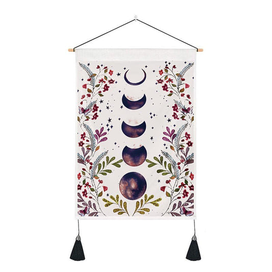 Floral Moon Phase Tapestry Wall Hanger - 13.75 wide x 19.5 inch long - 35×50cm - China - NEW922