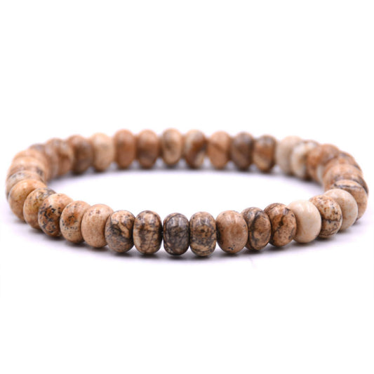 Picture Jasper Gemstone Bracelet - Oval Beads - 7.5 inches