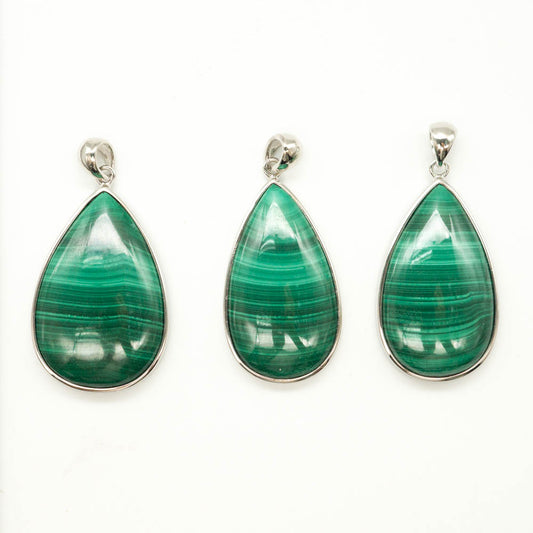 Sterling Silver Gemstone Malachite Water Drop Pendant Jewelry - NEW921