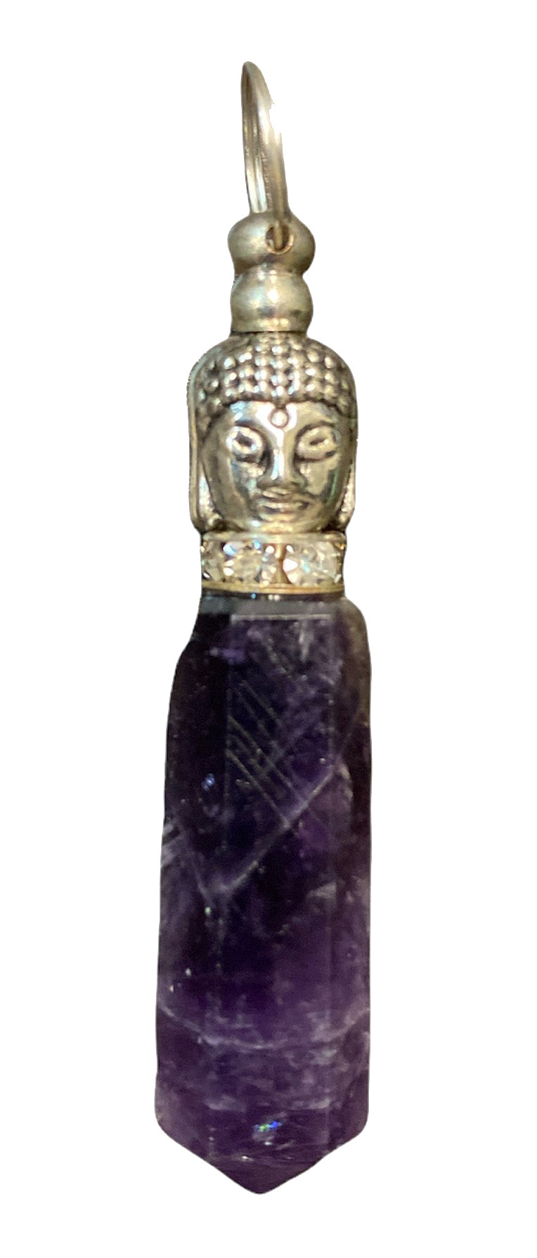 Amethyst  Pencil Point Pendant with Buddha - 40mm 20g - NEW1021