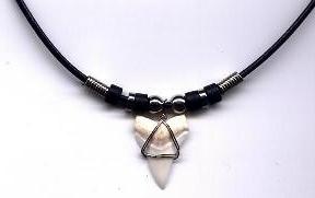 Mako Shark Tooth  Wired Pendant On Black Leather Cord