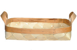 Large Natural Wood Rectangle Basket with Side Handles 17 x 11 x 3.75 inch