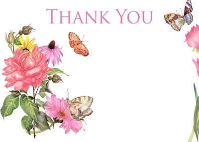 PK/50 - Flora Cards - Thank You - Butterflies & Flowers