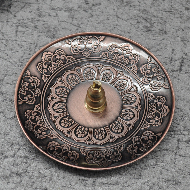 Lotus Coil Incense Burner Antiqued Brass with Copper Gourd - 10cm - China - NEW1122