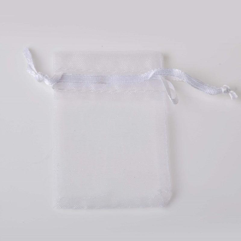 PK/100 White 5 x 7 inch  ORGANZA POUCH BAG - RECTANGLE with Draw String