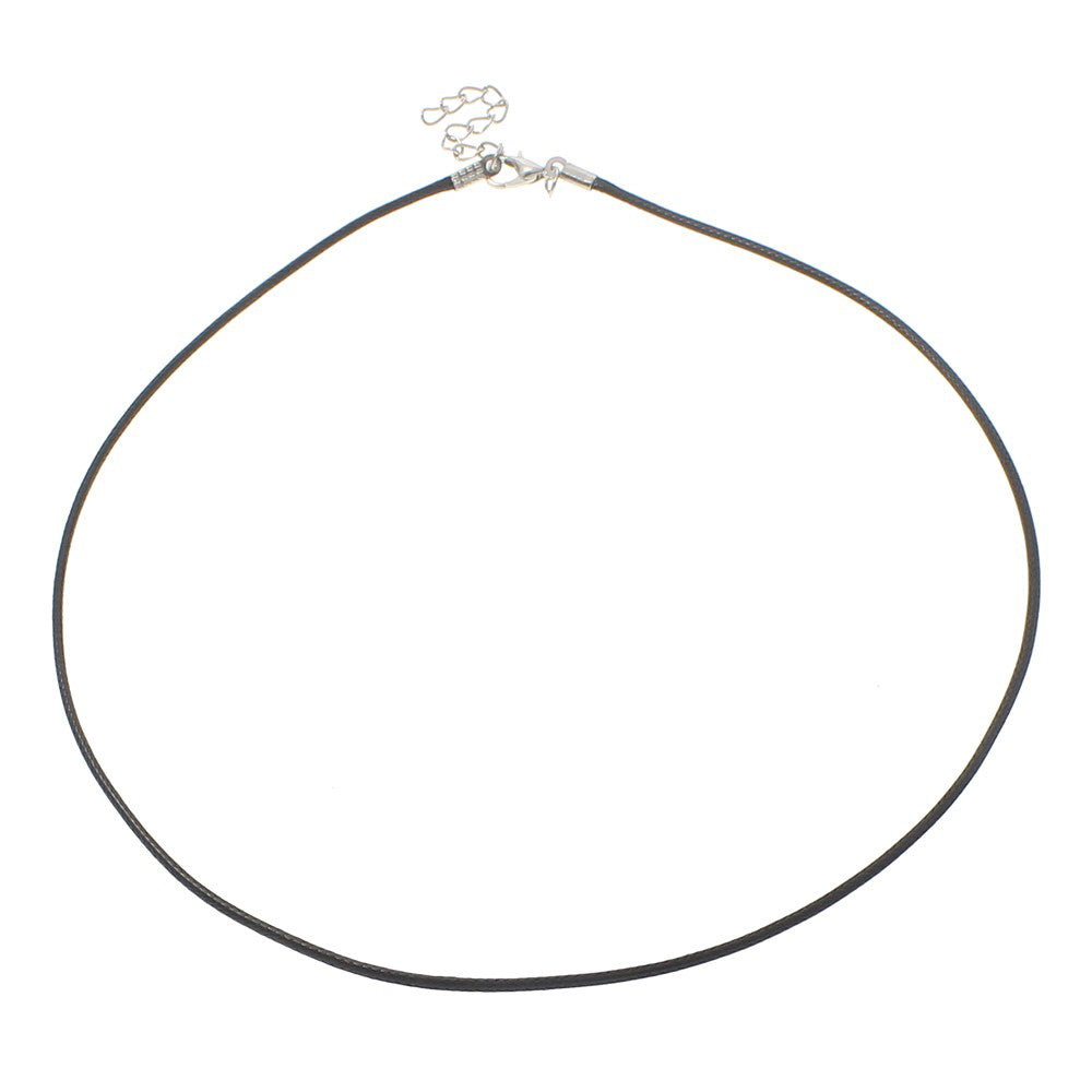 BLACK  Waxed Necklace Cord, Waxed cotton Cord, with iron chain, Zinc Alloy lobster clasp, with 4cm extender chain, platinum color plated 1.5mm Approx. 17.5 inch