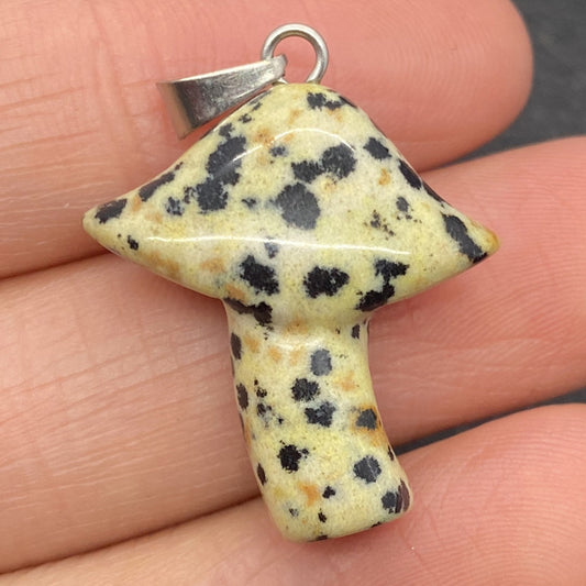 Dalmatian Jasper  Gemstone Mushroom Pendant with Brass Silver Color Plated Hole - 22x29mm - China - New423