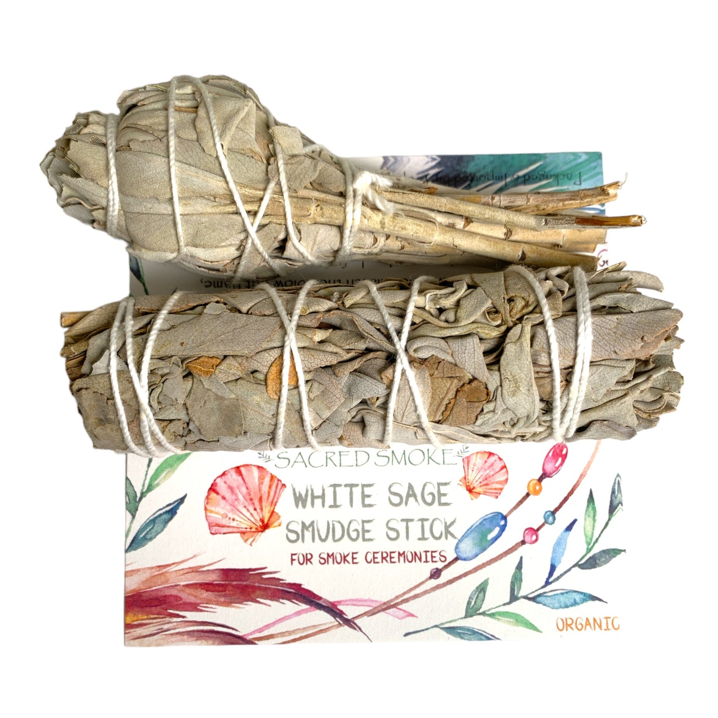 PK of 2 WHITE SAGE 4 inch Combo Torch & Straight Smudge Stick Packaged with Header