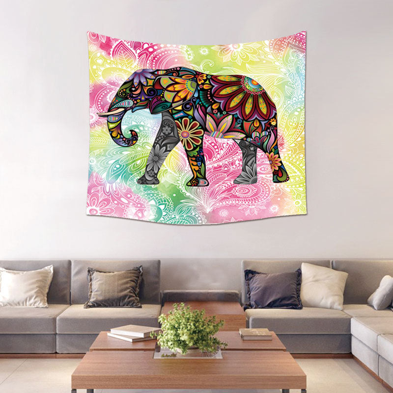 Yellow & Pink Elephant Tapestry Wall Hanger - 59x51 inch - 150x130cm - ALTAR CLOTH - Sarong - NEW222 - Polyester