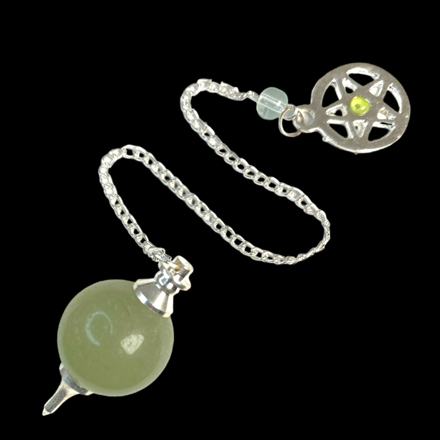 Green Aventurine Ball Pendulum with Pentacle  - 20-30mm  - 20 grams - NEW422