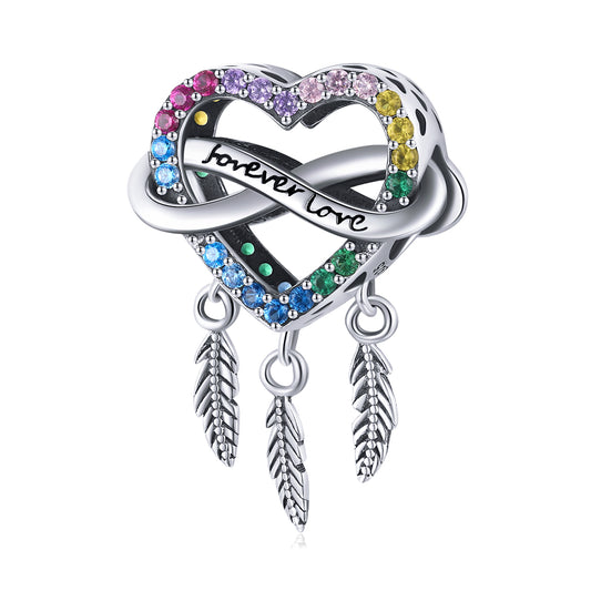 Dream Catcher Heart Forever Love Pendant or Charm - Sterling Silver 925 - NEW622