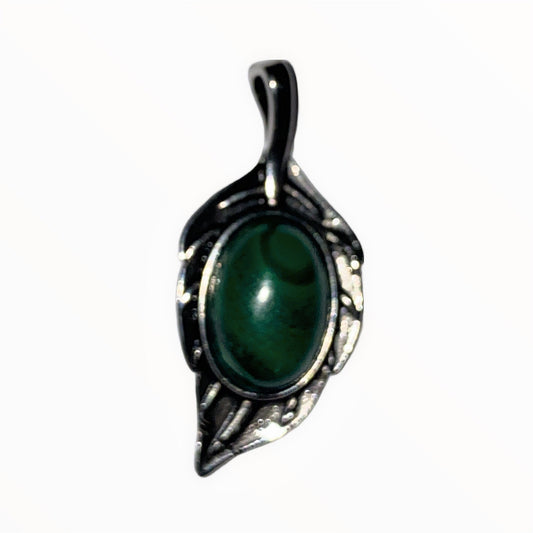 Malachite Leaf Pendant - Silver Color Plated Metal - 32x15mm - China - NEW922