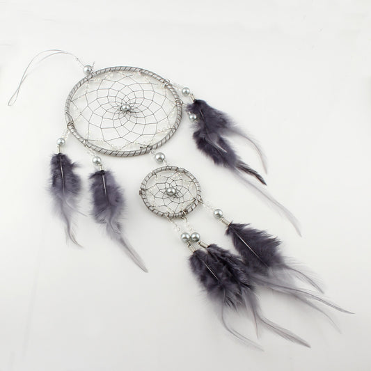 Fashion Dream Catcher with Double Metal Hoops - Faceted Beads Sliver & Violet 17L x 4.25" W
